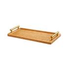 Bandeja Retangular c/ Alça Dourada Ideal Para Servir Petiscos, Café da Manhã Lanches Em Bambu Perfeito para Decoração e