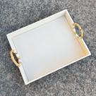 Bandeja Retangular C/Revestimento em material sintético C/ Alça em Bambu G 43X35,5X11,5cm