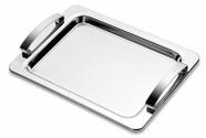 Bandeja Retangular em Inox com Alças e Design Moderno
