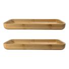 Bandeja Retangular Funda De Bambu Marrom 34cm Grande 2 Peças
