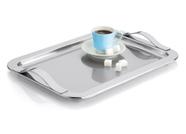 Bandeja Retangular Inox 35x25 Cm Com Alças Multiuso Servir Decorativa Casa Cozinha Bar Bebidas Alto Padrão Qualidade Forma Inox