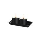 Bandeja Retangular Mini com Dois Castiçais em Cerâmica Decorativo Home Preto Fosco