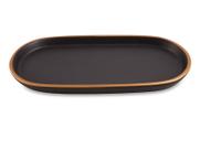 Bandeja Retangular Oval Decorativa Decoração Lavabo Pia Banheiro Porta Cerâmica Preta Borda Dourada