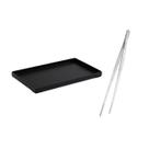 Bandeja Retangular Preta 25cm Pinça Empratamento Inox Buffet 2un