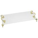 Bandeja Vidro Branco Para Sala Cozinha Lavabo Pé Alça 25x10