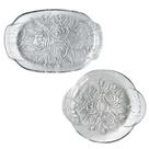 Bandejas de Vidro Com Relevo e Alças 2 Peças Ø 25cm e 33x21cm - Saldão