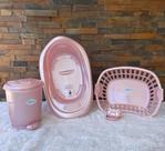 Banheira bebê 22 L Cesto roupa e Lixeira Quarto Saboneteira infantil com tampa 4 itens