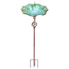 Banheira de pássaros VCUTEKA Glass ao ar livre com estaca de metal verde