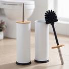 Banheiro Sofisticado Kit 2pçs Escovas de Banheiro Com Suporte Vintage White Mimo Style Inox e Bambu