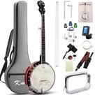 Banjo Kmise de 5 cordas com cabeça Remo, tamanho completo, 38" com estojo e acessórios