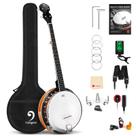 Banjo Vangoa de 5 cordas em tamanho real com ressonador Remo Head Mahogany