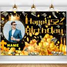 Banner AUBAO Happy 52º aniversário com tema de dinheiro preto e dourado Banner AUBAO Happy 52º aniversário com tema de dinheiro preto e dourado