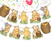 Banner Bttwkco Ursinho Winnie 10 peças Decoração Chá de Bebê