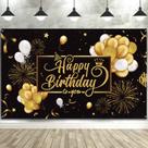 Banner de Aniversário Blulu - Preto e Dourado - 185x110cm