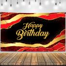 Banner de aniversário KatChon grande em tecido preto/vermelho de 183 x 112 cm