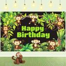 Banner de aniversário Monkey Jungle Safari Theme 180x110cm Banner de aniversário Monkey Jungle Safari Theme 180x110cm