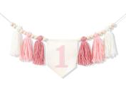 Banner de cadeira alta, 1º aniversário, tema rosa, borla, menina