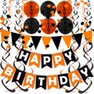Banner de feliz aniversário para decoração de festa FECEDY Black Orange Banner de feliz aniversário para decoração de festa FECEDY Black Orange