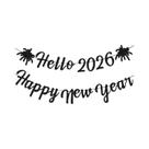 Banner De Feliz Ano Novo 2026 Com Glitter, Guirlanda Para Festa, Suprimentos Para Festa De Ano Novo