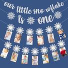 Banner de fotos de 1º aniversário de floco de neve de Natal e inverno Banner de fotos de aniversário de floco de neve para recém-nascidos até 12 meses Fotografia marcante Bunting Garland para o feriado de Natal Suprimentos para festas de primeiro aniversário de bebês