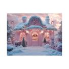 Banner De Natal Loja De Doces Rosa, Cenário De Festa Com Casa De Gengibre E Paisagem De Neve Do País