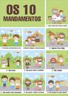 Banner Educativo Bíblico Religioso Os Dez Mandamentos Crianças com Os Ensinamentos na Tábua dos Mandamentos - 85x60cm