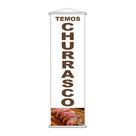 Banner Temos Churrasco Carne Serviço Lona Branco 100x30cm