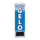 Banner Temos Gelo Preço Fundo Preto Serviço Lona 100x30cm