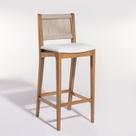 Banqueta Alta 41cm x 47cm x 105cm Linha Tune Branco/Verniz Mel/Corda Areia/Tecido Acquablock Cru