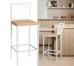 Banqueta Alta Angola Branca com Encosto Aço e Assento Estofado material sintético Cozinha Bar Gourmet 99cm