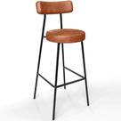 Banqueta Alta Bar Cozinha Sala De Jantar Estrutura Em Aço Milão L02 Tecido Sintético Camel - Lyam Decor