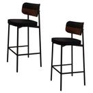 Banqueta Alta Bar Estofada Kit 2 Ella M25 Linho Preto/Whisky - Mpozenato