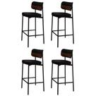 Banqueta Alta Bar Estofada Kit 4 Ella M25 Linho Preto/Whisky - Mpozenato
