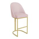 Banqueta Alta Bela Suede Rosa Bebê Base Metálica Industrial Dourado - Pallazio