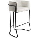 Banqueta Alta com Encosto Betina Base Preto Viscolinho Off White - Nexta Casa