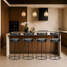 Banqueta Alta Cozinha 70cm Encosto Industrial Aço Kit 4 Ziria Pu Preto S02 - D Rossi