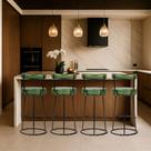 Banqueta Alta Cozinha 70cm Encosto Industrial Aço Kit 4 Ziria Pu Verde S02 - D Rossi