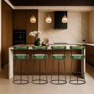 Banqueta Alta Cozinha 70cm Encosto Industrial Aço Kit 4 Ziria Pu Verde S02 - D'rossi