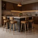 Banqueta Alta Cozinha 70cm Encosto Pé Madeira Kit 4 Barcelona PU Caramelo S02 - D'Rossi