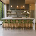 Banqueta Alta Cozinha 70cm Encosto Pé Madeira Kit 6 Barcelona PU Verde S02 - D'Rossi Banqueta Alta Cozinha 70cm Encosto Pé Madeira Kit 6 Barcelona PU Verde S02 - D'Rossi
