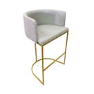 Banqueta Alta Decorativa Luxo Zoe Tecido Bouclé Base De Metal Dourado Fosco