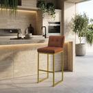 Banqueta Alta Encosto Industrial PU Nozes Base Fixa Dourado D'Rossi Banqueta Alta Encosto Industrial PU Nozes Base Fixa Dourado D'Rossi
