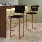 Banqueta Alta Encosto Nina Industrial Moderna para Cozinha Bar Bancada Assento material sintético - Cobre/preto