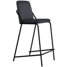 Banqueta Alta Loft C01 Assento em Linho Grafite com Encosto Preto Lyam Decor