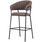 Banqueta Alta Mara Rivatti 107,50 cm (Altura) Estofado em Bouclé Cinza e Base em Aço Preto