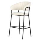 Banqueta Alta Mara Rivatti 107,50 cm (Altura) Estofado em Bouclé Off White e Base em Aço Preto