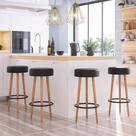 Banqueta Alta para Cozinha Base Madeira Kit 4 Dani Sintético PU Preto S02 - D'Rossi