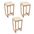 Banqueta Alta Para Cozinha Industrial Kit 3 Nick Bronze E SintéticoD03 - D'rossi Cor Branco