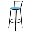 Banqueta Alta Para Cozinha Preta Epoxi Assento Azul