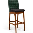 Banqueta Alta Para Cozinha Sala De Jantar Fixa Mila L02 Facto Verde Musgo Linho Chumbo - Lyam Decor